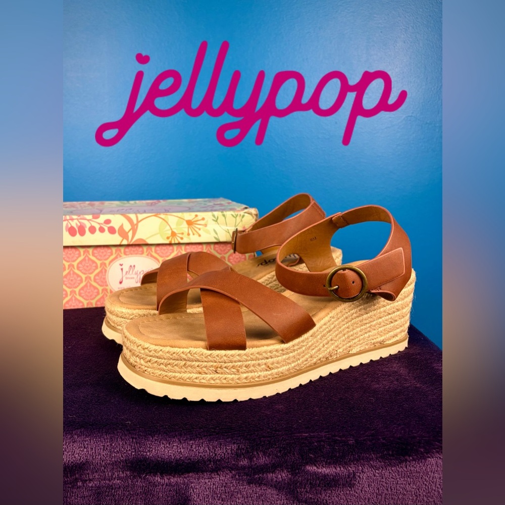 JELLYPOP Women's Retro Platform Espadrille Wedge Sandals, Sz 9, NIB